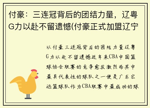 付豪：三连冠背后的团结力量，辽粤G力以赴不留遗憾(付豪正式加盟辽宁)